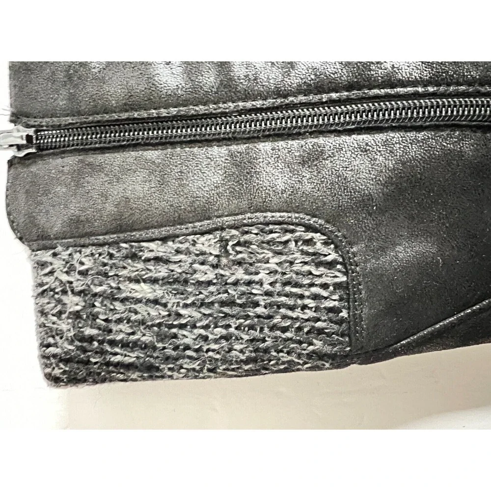 Girls Black Knit Trim Side Zip Knee High‎ Boots